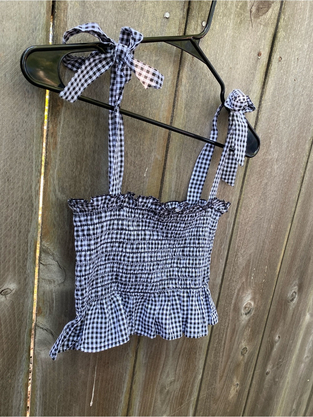 Forever 21 Gingham Smocked Peplum Tank Blue White Small - Picture 3 of 6
